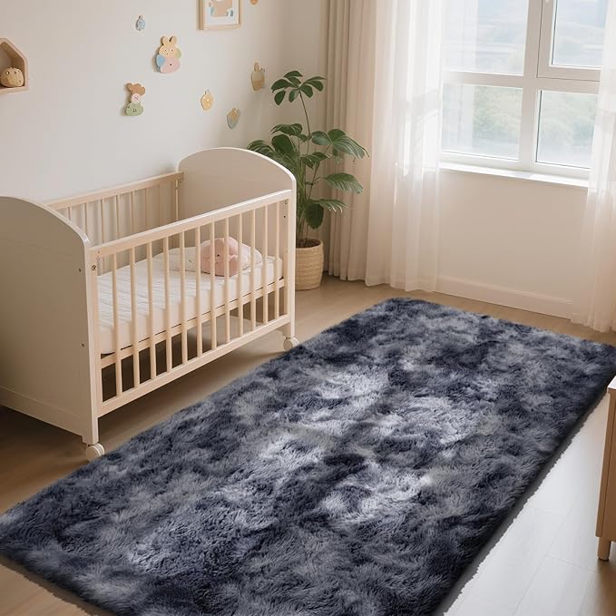 Soft Runner Rugs for Bedroom, Mottling Dark Grey 2x6 Area Rugs Fluffy Rug Shag Rug Carpet, Bedside Rug for Living Room Bedroom Kids Room Home Decor