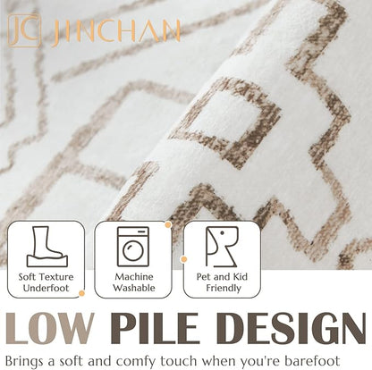 jinchan Moroccan Runner Rug 2x10 for Hallway - Bohemian Kitchen Machine Washable Runner Rug Modern Soft Ultra-Thin Low-Pile Non-Slip Carpet for Entryway Laundry Room Farmhouse (2x10ft, Taupe)