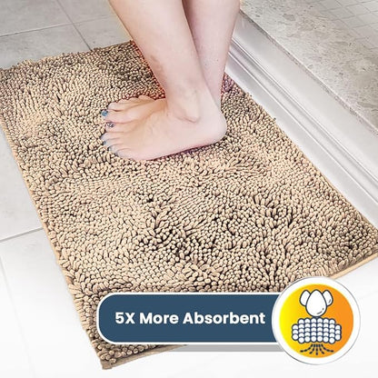 Muddy Mat® AS-SEEN-ON-TV Highly Absorbent Microfiber Door Mat and Pet Rug, Non Slip Thick Washable Area and Bath Mat Soft Chenille for Kitchen Bathroom Bedroom Indoor and Outdoor - Beige 3ft x 8ft