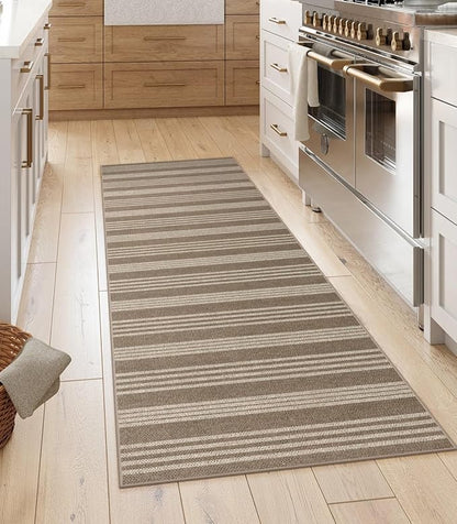 Lahome Striped Easy Jute 2x6 Runner Rug, Farmhouse Kitchen Rugs Non Slip Washable Entryway Hallway Runner, Neutral Non Shedding Lightweight Indoor Outdoor Carpet for Foyer Corridor, Khaki