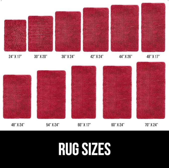 GORILLA GRIP Bath Rug Mat 60x24, Thick Soft Absorbent Chenille, Quick Dry Microfiber Mats, Rubber Backing Washable Shower Floor Rugs, Bathmat Runner, US Designed Bathroom Home Decor Accessories Red