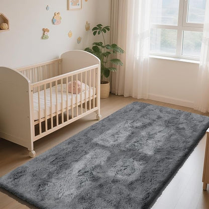 Soft Runner Rugs for Bedroom, Dark Grey 3x7 Area Rugs Fluffy Rug Shaggy Area Rug Carpet, Bedside Rug for Living Room Bedroom Kids Room Home Decor
