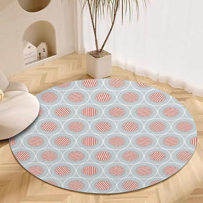 Circle Geometric Print Round Rug Vintage Blue Pink Area Rug Washable 5ft Circle Rugs for Living Room Bedroom Non Slip, Soft Indoor Floor Carpet for Kitchen Entryway Family Room