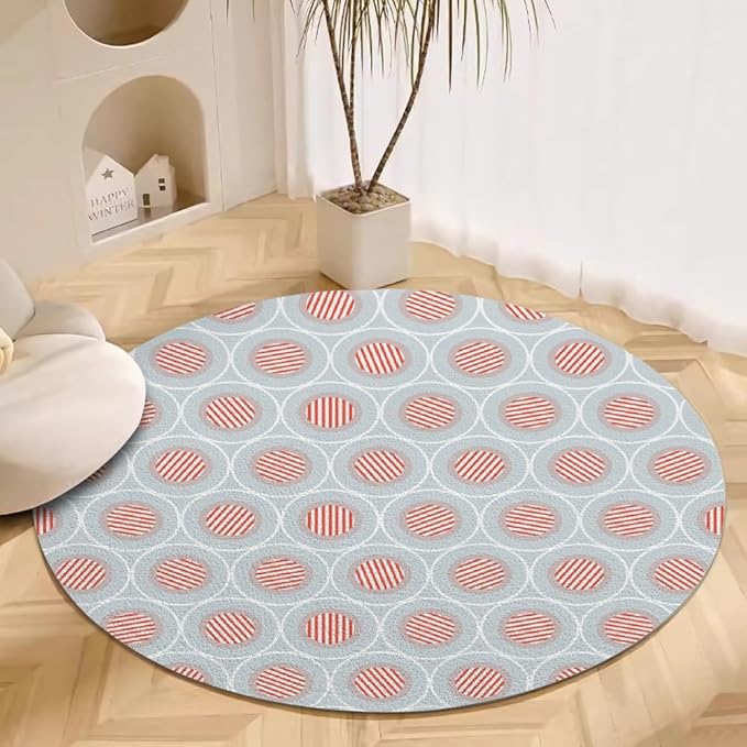 Circle Geometric Print Round Rug Vintage Blue Pink Area Rug Washable 4ft Circle Rugs for Living Room Bedroom Non Slip, Soft Indoor Floor Carpet for Kitchen Entryway Family Room