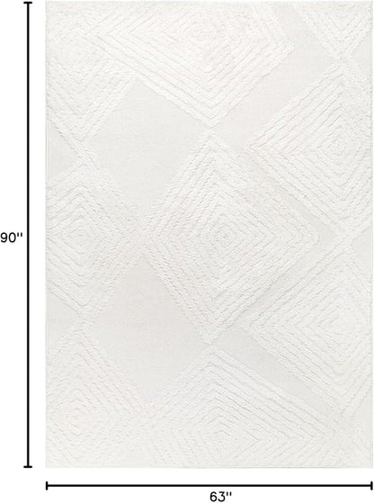 Antep Rugs Palafito 5x7 Geometric Shag Diamond High-Low Pile Textured Indoor Area Rug (White, 5'3" x 7'6")