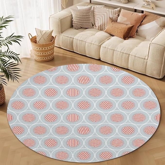 Circle Geometric Print Round Rug Vintage Blue Pink Area Rug Washable 8ft Circle Rugs for Living Room Bedroom Non Slip, Soft Indoor Floor Carpet for Kitchen Entryway Family Room