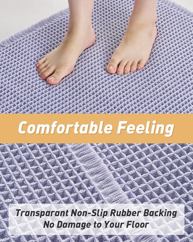AMOAMI Upgraded Waffle Bath Mat, Super Absorbent Non Slip Bath Mats for Bathroom Floor, Machine Washable Bathroom Rugs with Tassels, Rubber Backed Bathroom Mats, Ultra Soft, 18" x 30",Purple