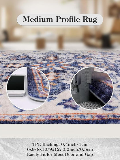 Lahome Bohemian Floral Medallion Area Rug - 2x3 Blue Small Kitchen Rug Machine Washable Front Door Rug, Soft Non Slip Indoor Floor Throw Carept for Bedroom Bathroom Mud Room Entry Way
