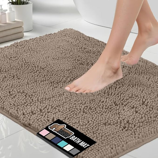 GORILLA GRIP Bath Rug Mat 42x24, Thick Absorbent Chenille, Quick Dry Microfiber Mats, Rubber Backing Washable Shower Floor Rugs, Bathmat Runner, US Designed Bathroom Home Decor Accessories Gray Beige