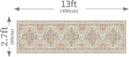 Enkor Runner Rugs for Hallway, 2.6x13 Washable Soft Boho Non Slip Floor Rugs for Kitchen, Modern Mat for Living Room Bedroom Entryway Beige & Orange
