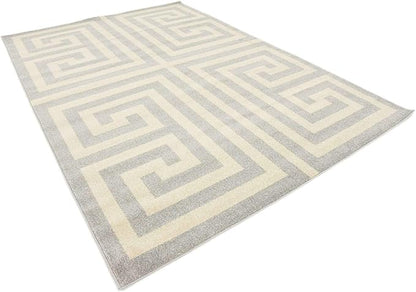 Unique Loom Athens Collection Classic Geometric Modern Border Design Area Rug (7' 0 x 10' 0 Rectangular, Gray/ Beige)