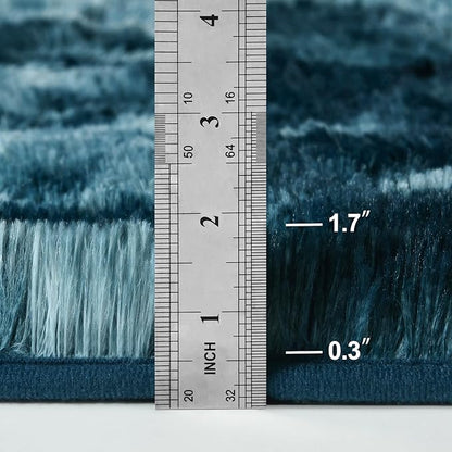 Large Shag Area Rugs 5 x 8, Tie-Dyed Plush Fuzzy Rugs for Living Room, Ultra Soft Fluffy Furry Rug for Bedroom, Indoor Carpet Nursery Rugs for Kids Room Home Decor, Peacock Blue