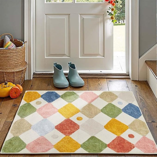 jinchan Macy Area Rug 2x3 Kids Entryway Washable Indoor Doormat Small Soft Non Slip Modern Rug Diamond Carpet for Nursery Room Bedroom Bathroom Circus on Cream