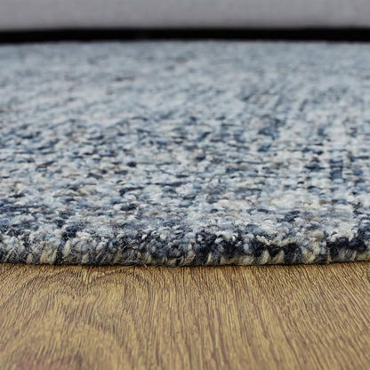 Hand Tufted Wool ECO-Friendly Area Rugs - 8'x8', Round Shape, Dark & Blue, Solid Plain Design, High Pile Thick Handmade Anti Skid Area Rugs for Living Room, Bed Room (KWC111)