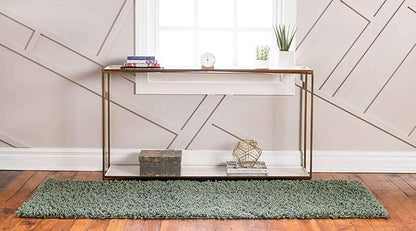 Unique Loom Davos Shag Collection Area Rug - Solid (2' 7" x 13' 1" Runner, Sage)