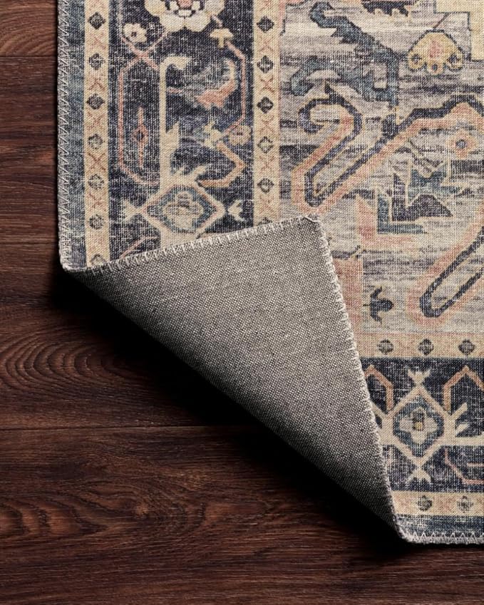 Loloi Hathaway Collection HTH-01 Navy/Multi 7'-6" x 9'-6", .25" Thick Area Rug, Soft, Durable, Printed, Modern, Low Pile, Non-Shedding, Easy Clean, Living Room Rug