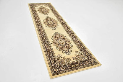 Unique Loom Reza Collection Traditional Persian Style Area Rug, 2 ft 7 in x 10 ft, Ivory/Brown