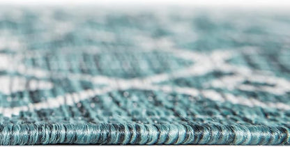 Unique Loom Outdoor Trellis Collection Area Rug - Tribal Trellis (7' 10" Square, Teal/ Ivory)