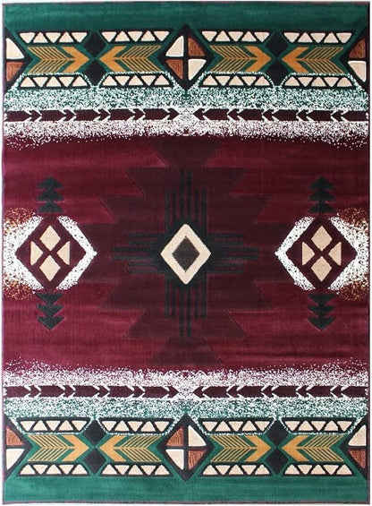 YHSF South West Native American Area Rug C318 - Easy Clean, Thick, Soft, Durable Native Tribal American Indian Inspired Rug for Bedroom/Living Room and More - Burgundy, 3 Feet x 4 Feet 7 Inches