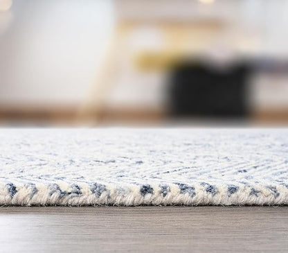 Modern Herringbone Chevron Collection Handcrafted Wool Area Rug - Durable, Zigzag Pattern, for High Traffic, Contemporary Design for Living Room, Bedroom, Dining Room Decor (Denim blue, 7' x 9')