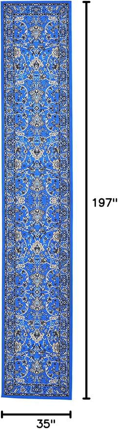 Unique Loom Sialk Hill Collection Area Rug - Washington (3' x 16' 5" Runner Dark Blue/Black)