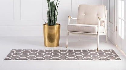 Rugs.com Lattice Frieze Collection Rug – 2' x 13' Runner Dark Gray Medium Rug Perfect for Living Rooms, Large Dining Rooms, Open Floorplans