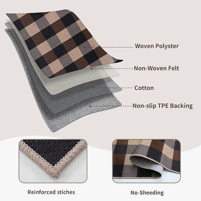 Tangsoo Checkered 4x6 Washable Easy Jute Area Rug for Patio,Non-Slip Black Brown Indoor Outdoor Rug,Modern Throw Mat Ultra Thin Carpet for Front Porch Kitchen Bedroom Foyer