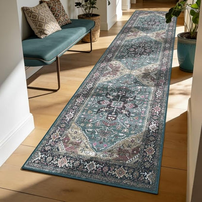 Enkor Runner Rugs for Hallway, 2x8 Washable Soft Boho Non Slip Floor Rugs for Kitchen, Modern Mat for Living Room Bedroom Entryway Purple & Green