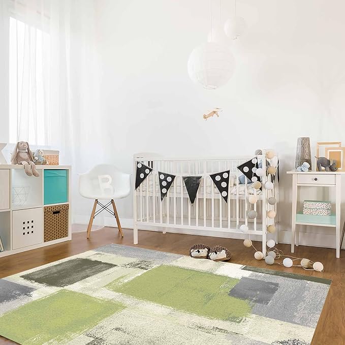 Sage Green Rectangular Area Rugs for Living Room Bedroom 4 x 6 ft Abstract Paint Texture Modern Art Non-Shedding Soft Low Pile Rug Non Slip Washable Rug for Nursery Entryway Playroom