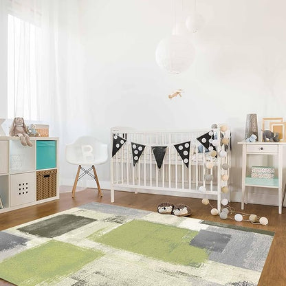 Sage Green Rectangular Area Rugs for Living Room Bedroom 2.8 x 5 ft Abstract Paint Texture Modern Art Non-Shedding Soft Low Pile Rug Non Slip Washable Rug for Nursery Entryway Playroom