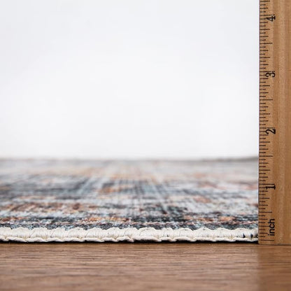 Bloom Rugs Washable Non-Slip 9' x 12' Rug - Teal/Peach Traditional Area Rug for Living Room, Bedroom, Dining Room, and Kitchen - Exact Size: 9' x 12'