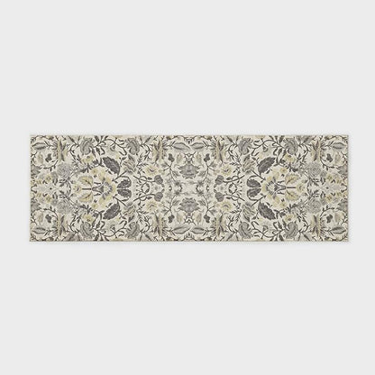 EVERGRACE Hallyway Area Runner Rugs 2x6, Boho Floral Faux Wool Indoor Outdoor Rugs, Washable Rugs for Bedroom Bathroom Living Room Kitchen, Low Pile Floor Mat Carpet for Home Decor, Gray