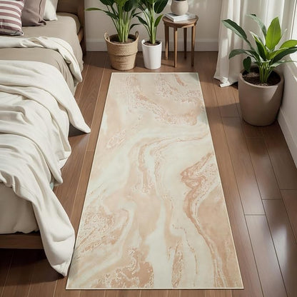 Ciicool 2x6 Washable Runner Rug, Modern Abstract Soft Hallway Rugs Runner, Non-Slip Thin Accent Rug Lightweight Light Brown Beige Print Distressed Carpet for Laundry Entryway Bedroom Kitchen Indoor