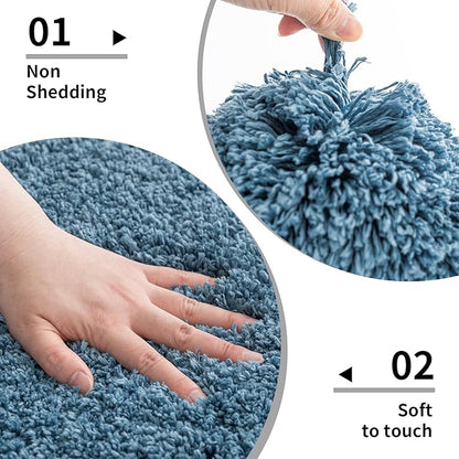 Small Bathroom Rug 17x24 Non Slip Blue Fluffy Bath Mat for Bathroom Floor Washable Plush Luxury Bath Rug for Tub Soft Shaggy Absorbent Shower Mat