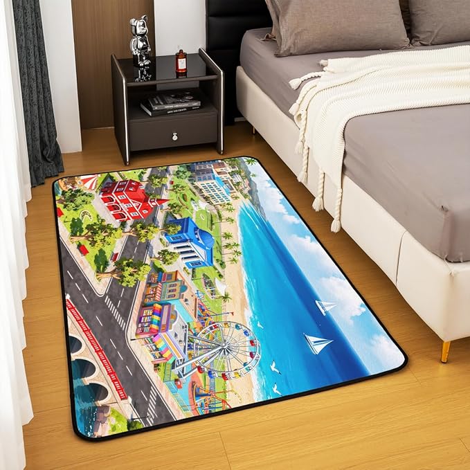 Kids Area Rug 3x5 City Life House Rugs for Living Room | 3D Cityscape Washable Rug, Fun Educational Gift Urban Landscape Carpet Indoor Floor Mat