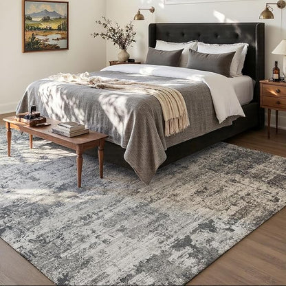 Area Rug 4x6 Washable Rug Black for Living Room, Dining Room, Bedroom, Large Carpets, Non Slip & Non-Shedding Low Pile Vintage Print Rug for Home Office Decor
