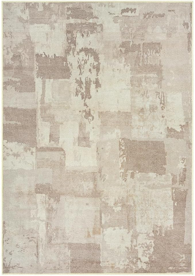 GLN Rugs Contemporary Collection - Machine Washable Area Rug, Contemporary Washable, Non Slip, Low Pile Chenille Rug, Living Room, Bedroom, Kitchen Rug (9' x 12' Abstract Tan)
