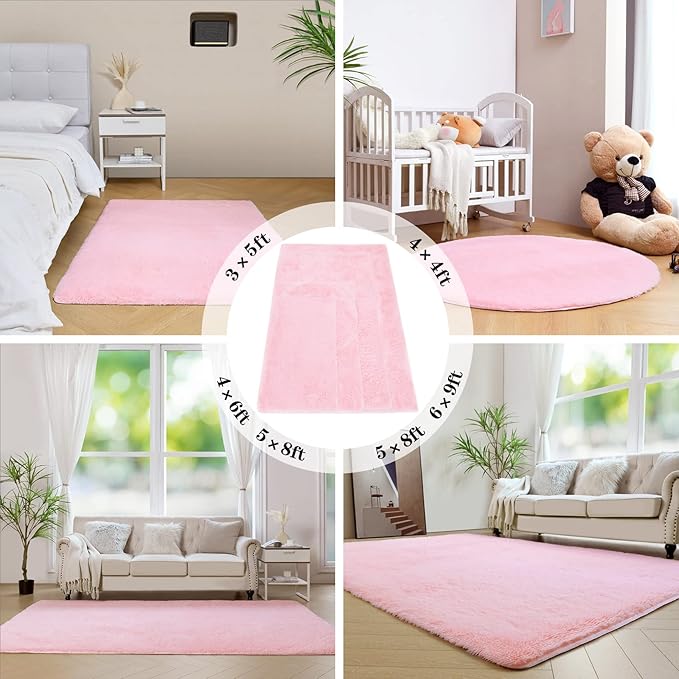 duduta Pink Soft Fluffy Rectangle Rug 3x5 ft, Shag Furry Plush Throw Rug for Bedroom Nursery Living Room Home Decor