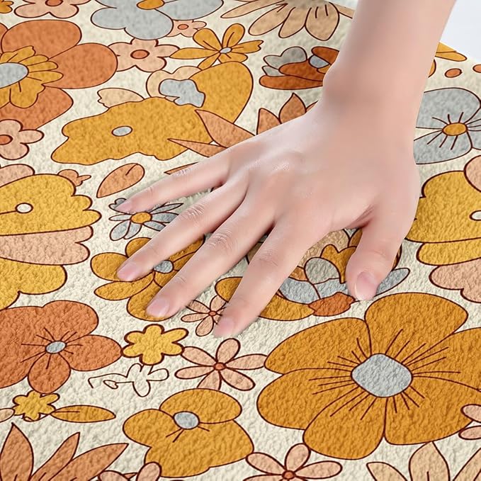 Erosebridal Hippie Flower Bath Rugs Groovy Birthday Decorations Bathroom Mats Cute Rainbow Floral Bath Carpets 20x32 for Girls Women Bedroom Decor Retro 70s Theme Floor Mats