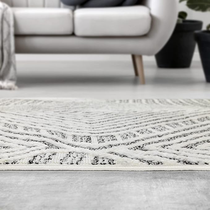 Antep Rugs Palafito 5x7 Geometric Shag Diamond High-Low Pile Textured Indoor Area Rug (Gray, 5'3" x 7'6")