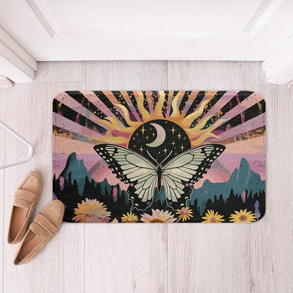 Erosebridal Boho Butterfly Bath Rugs Hippie Yin and Yang Bathroom Mats Rainbow Geometric Striped Bath Carpets 20x32 Bohemian Swirl Spiral Floor Mats Minimalism Mountain Bathroom Rugs