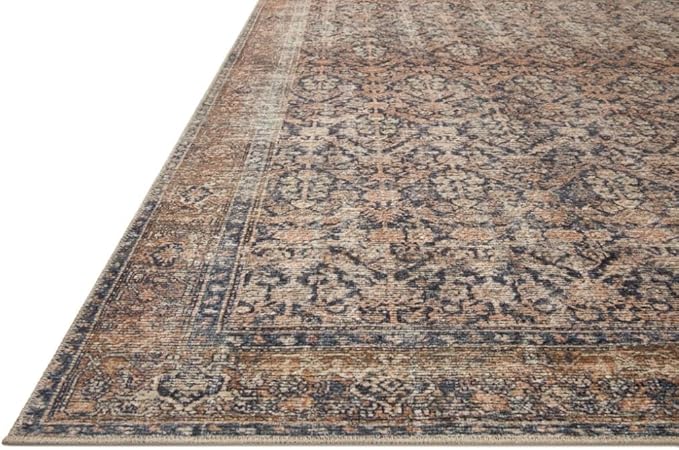 Loloi Amber Lewis Billie Collection, Ink & Salmon 5'-0" x 7'-6" Area Rug – Antique & Distressed Accent Rugs for Living Room, Bedroom, Entryway & Hallway, No Shed High Traffic Area Home Decor Rug