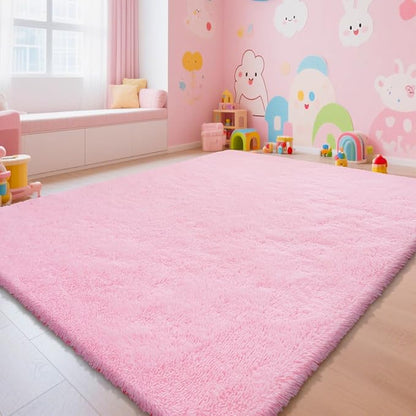 Pink Fluffy Rug Shaggy Area Rug, 6x9 Area Rugs for Girls Bedroom, Big Soft Shaggy Bedside Non-Slip Plush Dorm Nursery Kids Carpet Home Decor Aesthetic