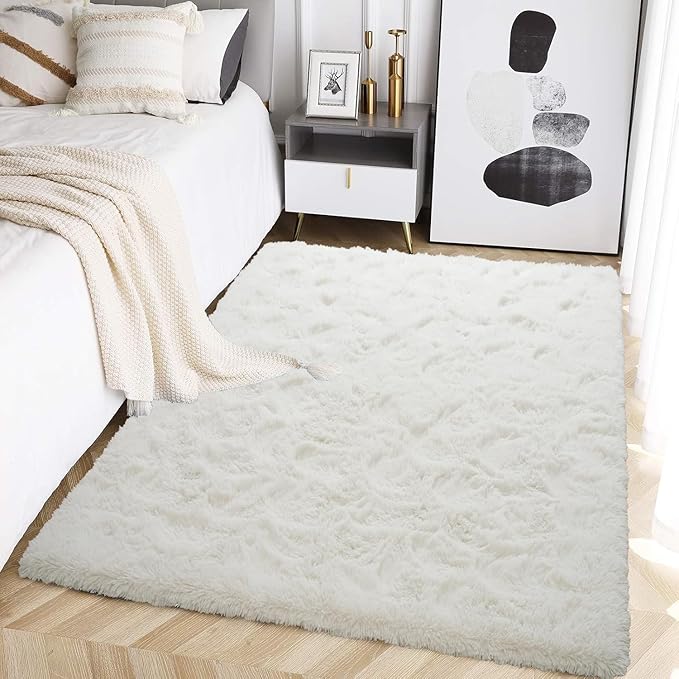 Beglad Fluffy Large Area Rugs 8x10 Feet, Modern Minimalist Style Shag Fuzzy Rugs, Non-Slip Indoor Carpet Soft Rugs for Kids Room, Bedroom & Living Room, Cream White