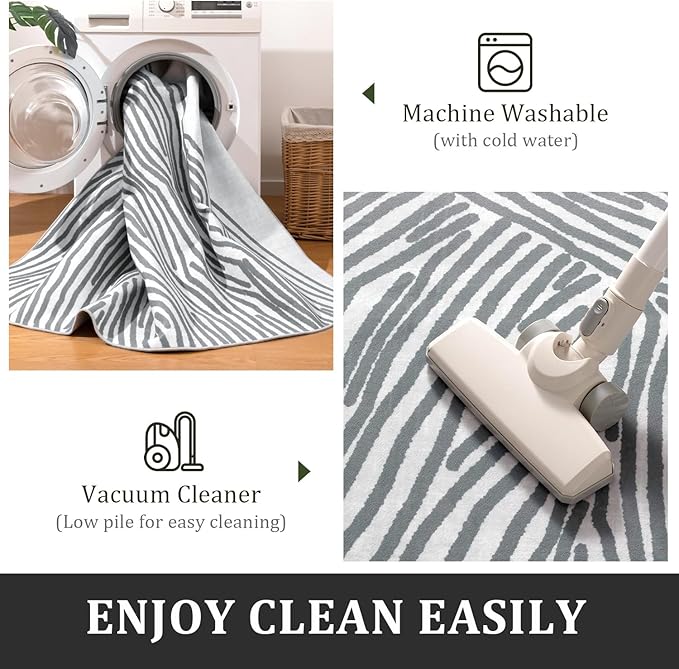 YIHOUSE Grey Rug for Living Room, 6×9 Modern Abstract Area Rug, Geometric Contemporary Wave Striped Rugs for Playroom Nursery, Washable Nonslip Large Rug for Bedroom Dining Room