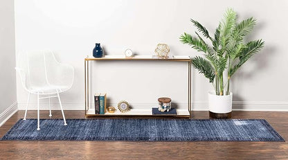 Rugs.com Angelica Collection Rug – 10 Ft Runner Navy Blue Medium Rug Perfect for Hallways, Entryways