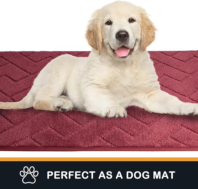 PURRUGS Dirt Trapping Door Mat 24" x 59", Non-Slip Machine Washable Entry Rug, Shoe Scraper, Dog Doormat, Super Absorbent Welcome Mat for Front & Back Door, Muddy Wet Shoes & Paws, Cherry Red