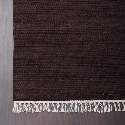 Rugsotic Carpets Hand Woven Flat Weave Kilim Wool ECO-Friendly Area Rugs - 8'x8', Square Shape, Dark Brown Color, Solid Plain Design, Low Pile Handmade Rugs for Living Room, Bed Room (D00111)