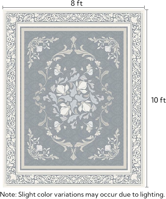 SOULFUL Medium Pile 8x10 Rugs for Living Room - Cozy Soft Underfoot Large Area Rug - Greige Boho Floral - Washable Non-Slip - Perfect for Bedroom Kids Room Under Dining Table Office