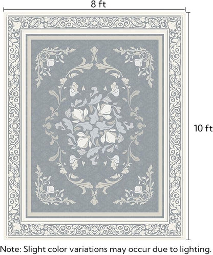 SOULFUL Medium Pile 8x10 Rugs for Living Room - Cozy Soft Underfoot Large Area Rug - Greige Boho Floral - Washable Non-Slip - Perfect for Bedroom Kids Room Under Dining Table Office